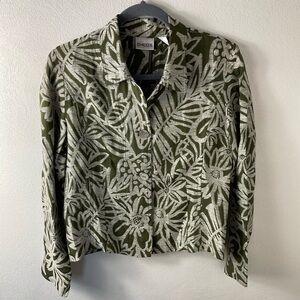 Chico's Green and White Floral Silk/Linen Jacket Sz 0